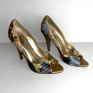 Carlos Santana Gold Heels Elegant Peep-Toe